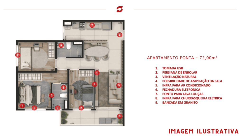 Planta do apartamento de 72 metros em osasco